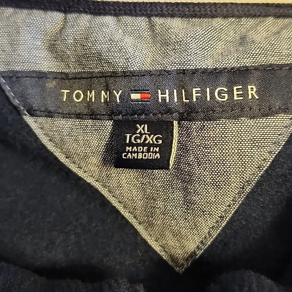 Tommy Hilfiger navy blue full zip front sweater, 60% cotton, size XL